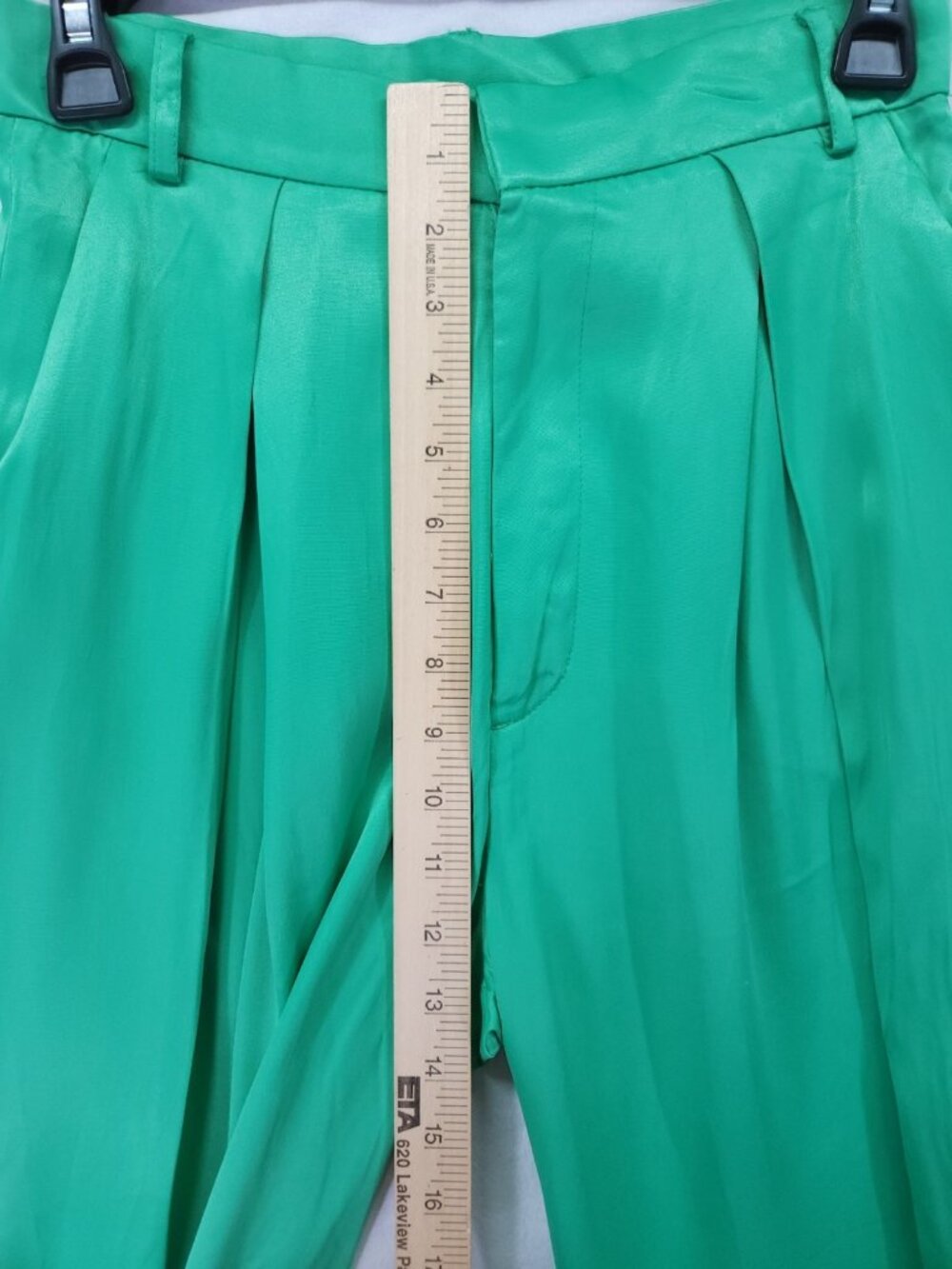 Zara Womens Pants Size XS (26x33) Green Satin Wide Leg Pleated Flowy Palazzo - Picture 6 of 16
